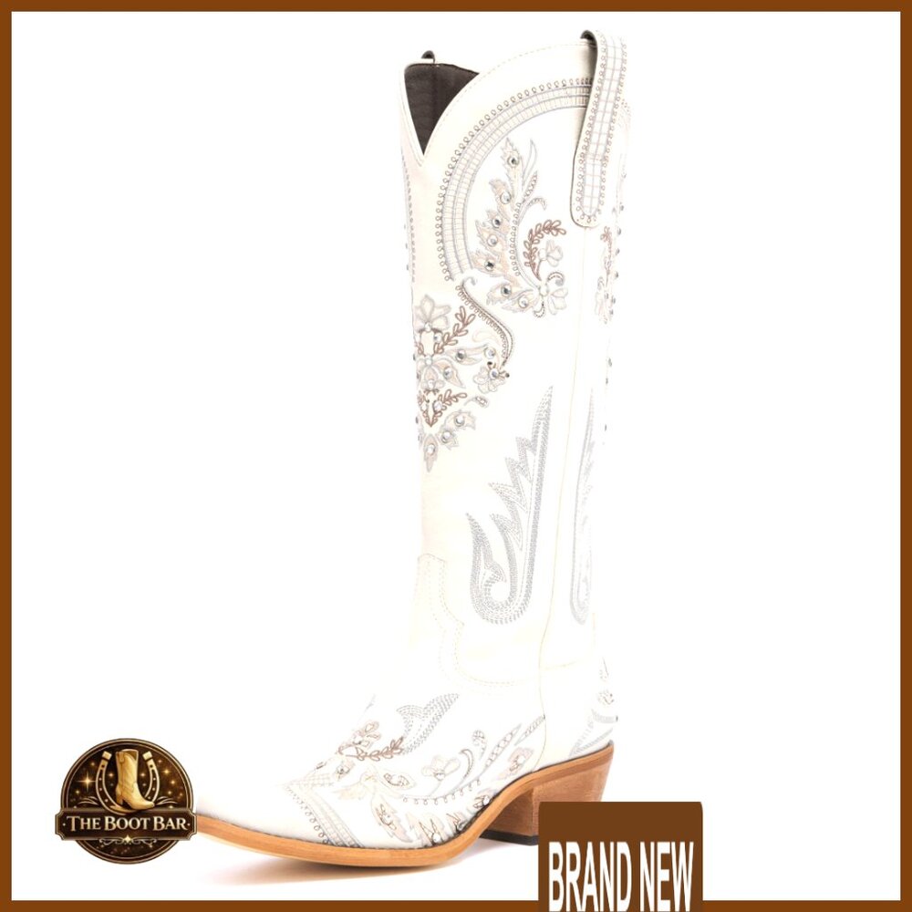 Women's Knee High Cowboy Boots Embroidered Rhinestones Pointed Toe Chunky Heel